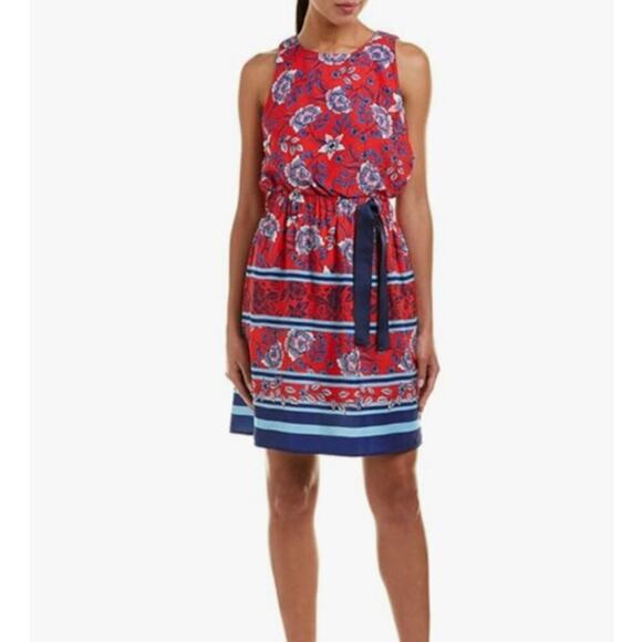 Eliza J Women Flora Boho Floral Fit and Flare Mini Dress Size 6 Petite Red Multi - Picture 1 of 11